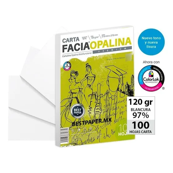 Papel Facia Opalina Copamex Blanca 120 G Carta 100 Hojas Color Blanco