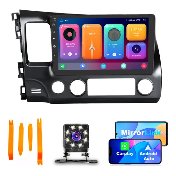 Carlam Estéreo De Pantalla 10 Pulgadas Inalámbrico Android Auto Carplay Mirrorlink Gps Navegador Para Honda Civic 2006-2011 Bluetooth Receptor Esterio Carro 2 Din Stereo Autoestereo Con Cámara Reversa