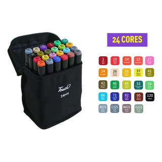 Conjunto Canetas Marcador Canetinha Ponta Dupla 24 Cores Kit Conjunto Canetas Marcador Canetinha Ponta Dupla 24 Cores Kit