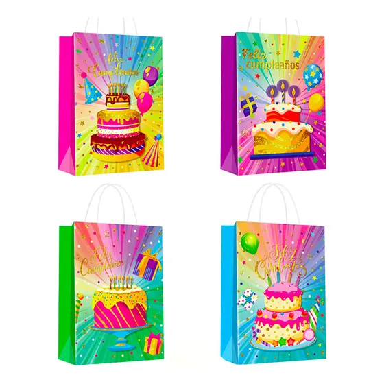 Pack Bolsa De Papel Cumpleaños 12x25x33cm 12pcs