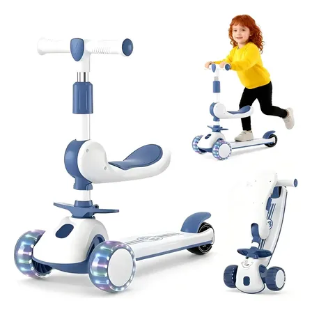 Patinete Infantil 3 Rodas Com Assento Música E Luz Colorida Azul