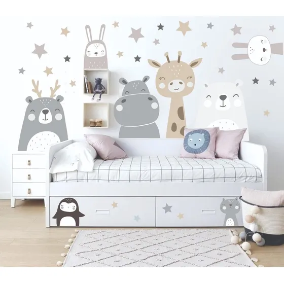 Vinilo Infantil Animales Nórdicos X10 Uni C Estrellla Grande