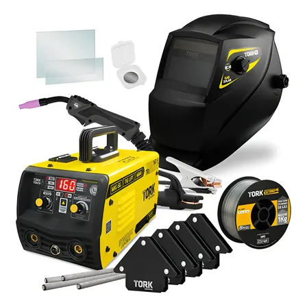 Maquina Solda Inversora Mig 160a Sem Gás Tig Mma + Kabsolar Amarelo 127/220v