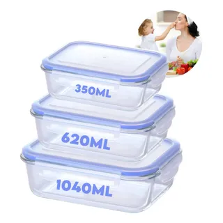 Conjunto 3 Potes 350ml 620ml 1040ml Vidro Hermético Marmita Conjunto 3 Potes 350ml 620ml 1040ml Vidro Hermético Marmita