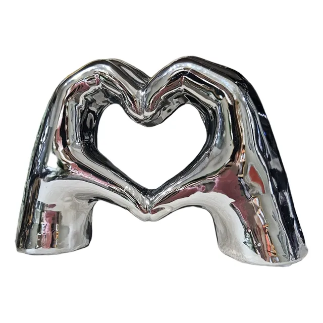 Escultura Mano Corazon Ceramica Plata Decoracion Heart