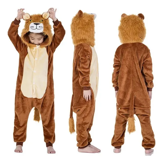 Pijama Fantasia Infantil Macacão Leão Unicórnio Animais