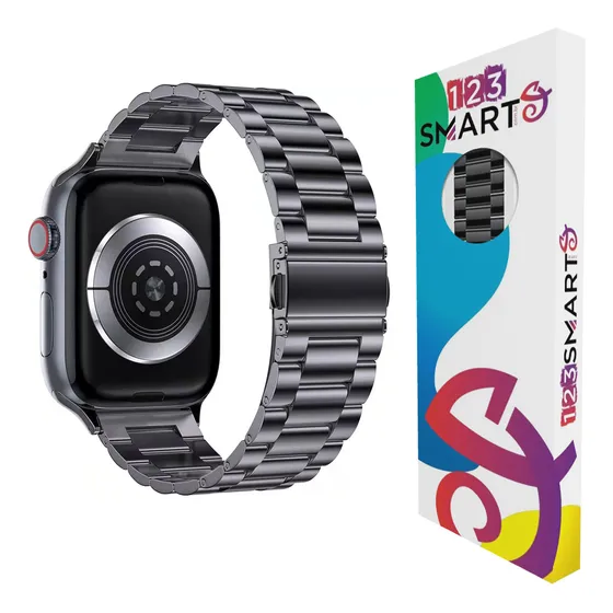 Pulseira De Aço Inoxidavel 3 Elos Compativel Com Apple Watch Ultra 1 2 e 3 Iwatch 10 9 8 7 6 5 4 3 2 1 Se 44mm 45mm 46mm Ultra 49mm - Cor Preto