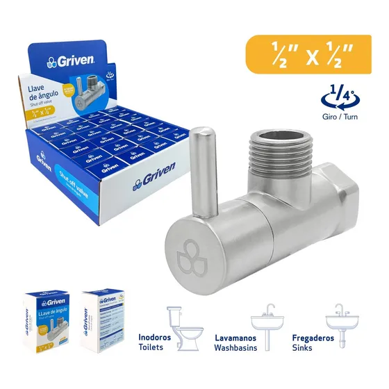Llave Arresto Angulo  1/2 X 1/2 Satinada Griven