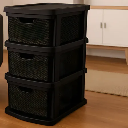 Gaveteiro Juta Jaguar para Organização com 3 Gavetas Preto