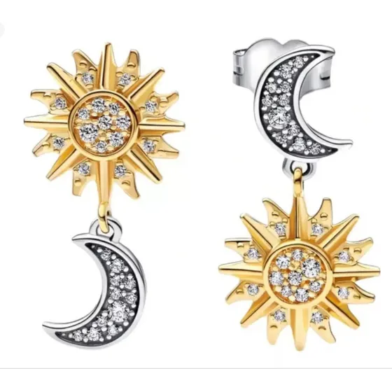 Aros Aretes  Colgante Pandora Original Sol  Y Luna  Empaque