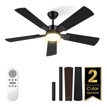 Ventilador De Teto Fansvento 52 Com Luz E Controle Remoto, Motor Dc Silencioso Para Quarto E Sala 1.27 M 60hz Preto 127/220v Madeira 5