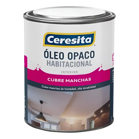 Oleo Opaco Blanco Interiores Cubre Manchas Ceresita 1/4 Gl