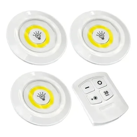 Luz Led Set X3 Lampara Adhesiva Control Remoto Estructura Blanco