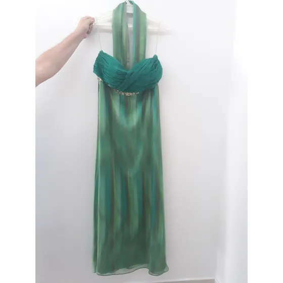 Vestido Largo Strapless Verde Turquesa
