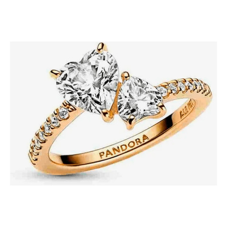 Anel De Ouro Dois Coracoes Brilhantes Pandora Anel De Ouro Dois Coracoes Brilhantes Pandora