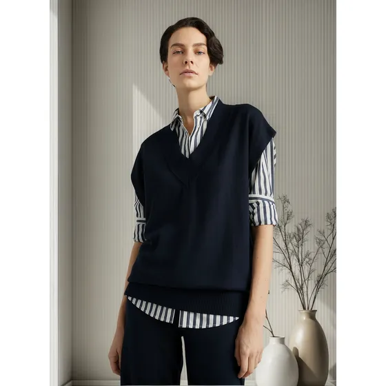 Saco Azul Manga Corta Con Cuello V Para Mujer Tommy Hilfiger