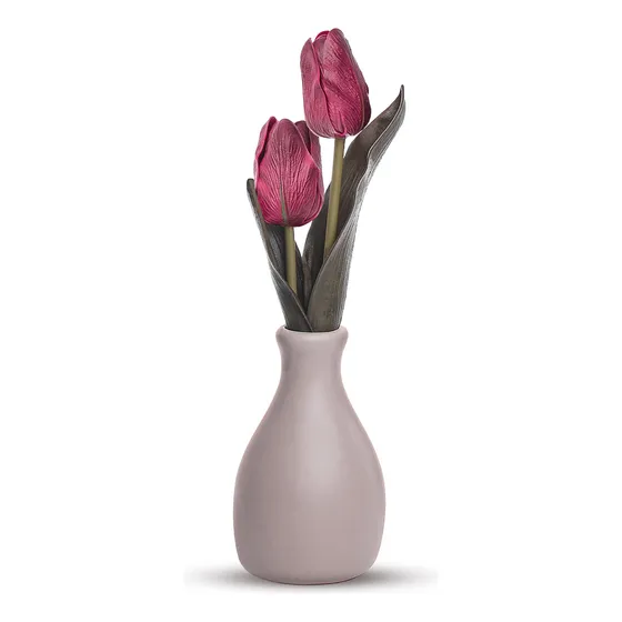 Arranjo de Flores Artificiais com Vaso De Cerâmica Enfeite Com Planta Artificial Tulipa Artificial Decoração para Sala ou Escritório - Durável, Realista, Sem Manutenção, Antialérgico e Pronto para Uso