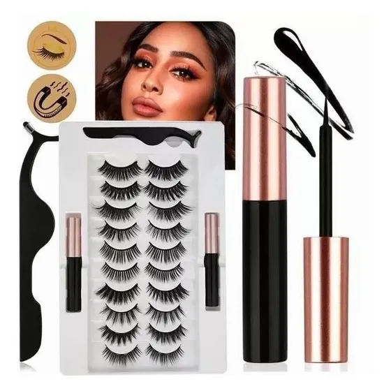 Kit 10 Pestañas Magnéticas Reutilizables +2 Delineador+pinza