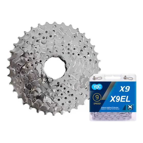 Kit Relação Cassete K7 Catraca 9v 11/32t Dentes Cs Pedal Pulse Aço Inoxidável Mtb Road Trekking Encaixe Padrão Shimano Bike Bicicleta + Corrente Yqc 9s 128l C/ Missing Link Compatível Shimano Absolute