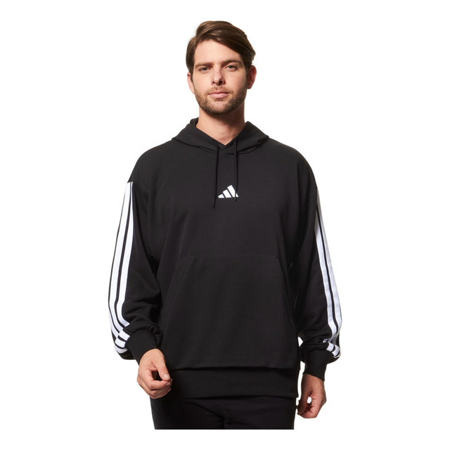 Moletom Masculino Essential 3 Stripes Com Capuz Preto adidas Moletom Masculino Essential 3 Stripes Com Capuz Preto adidas
