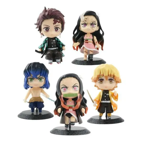 Kit C/ 5 Action Figure Demon Slayer Tanjiro Nezuko Inosuke