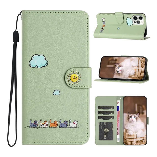 Funda Tipo Cartera Con Tapa De Piel De Dibujos Animados Para