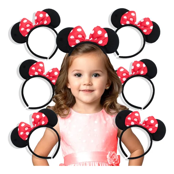 10 Diademas Orejas Mimi Minnie Mouse Moño Rojo Económicas