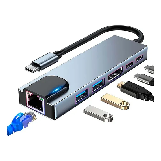 Adaptador Hdmi P/ Mac Multiport Usb C Hub iPad Macbook Rj45