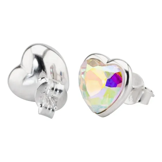 Aros Corazon Plata 925 Con Cristal Regalo Mujer Nena Novia
