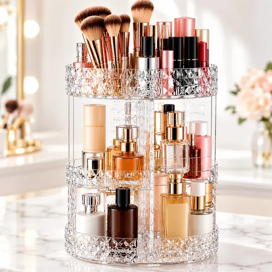 Organizador de Maquiagem Giratório Porta Cosméticos Transparente Suporte Para Batons Pincéis Perfume