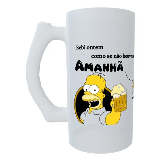 Caneca De Chopp Vidro Jateado Com Arte Homer Simpsons Cor Branco