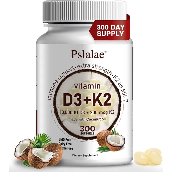 Pslalae Vitamina D3 Con K2 Cápsulas C Aceite De Coco Máxima Sin Sabor