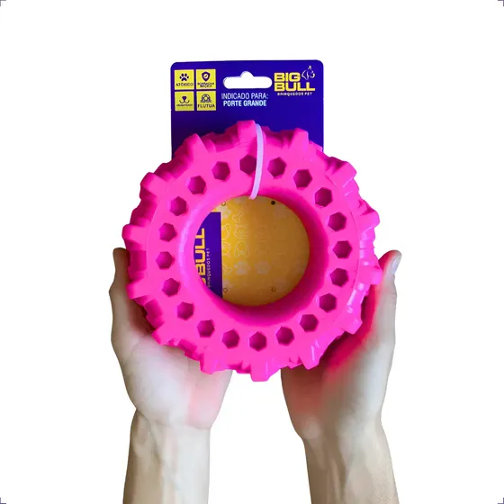 Brinquedo Interativo Pneu GG Cachorro Grande Big Bull Rosa Borracha