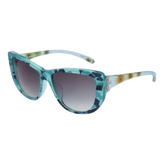 Anteojos Lentes De Sol Philippe Rosset 6004 Color Turquesa/azul - Patillas Flores - Cristal Gris Degrade (004)