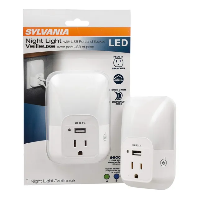 Sylvania Luz Nocturna Led Con Puerto Usb Y Enchufe