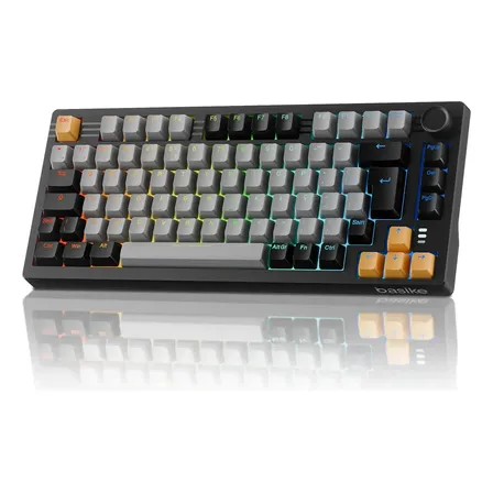 Teclado Mecânico Gamer Sem Fio Basike Abnt2, 75% 82 Teclas Bluetooth/Wireless/USB, RGB Anti Ghosting Usb para Pc Notebook Mac Ps4, Preto