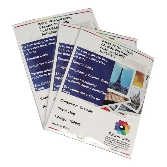Papel Foto Glossy Brillante Plata Adhesivo C/ Agua Carta Color Plateado