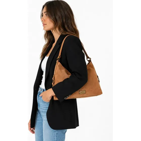 Cartera Tote Efecto Gamuza Y Argollas Zappa - Zam073x Color Marrón claro