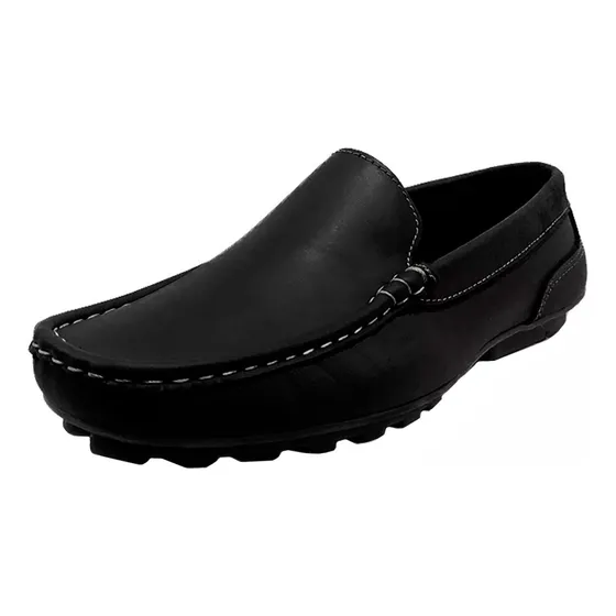 Zapato 100% Cuero Mocasín Semi Formal Elegante Café Negro