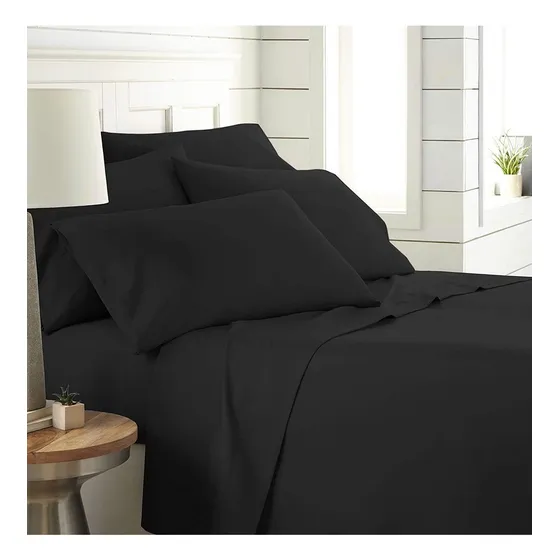 Juego De Sábanas Onix Queen Size Línea Premium 600h Hotelera Color Negro Diseño De La Tela Liso