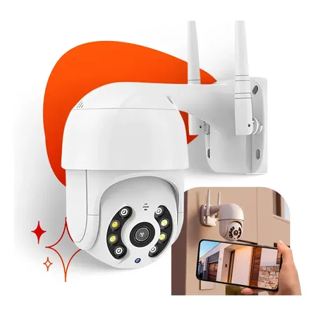 Camera De Segurança Wifi 360° Hd 1080p Icsee Ip Externa Interna Com Antenas Visão Noturna Infravermelho Resistente Dágua - Marca Hardline Branco