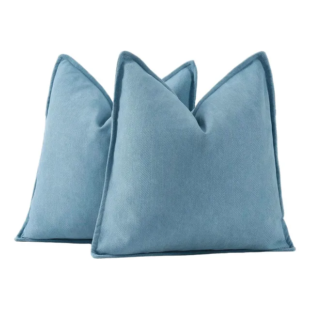 2 Fundas De Cojín Decorativas De Pana De Estilo Bohemio 45cm Azul Pana