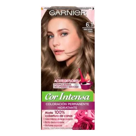 Tintura Cor Intensa Aceite de flores Kit Coloración Permnente Hidratante Garnier Cor Intensa tono 6.1 rubio oscuro ceniza 20Vol. para cabello