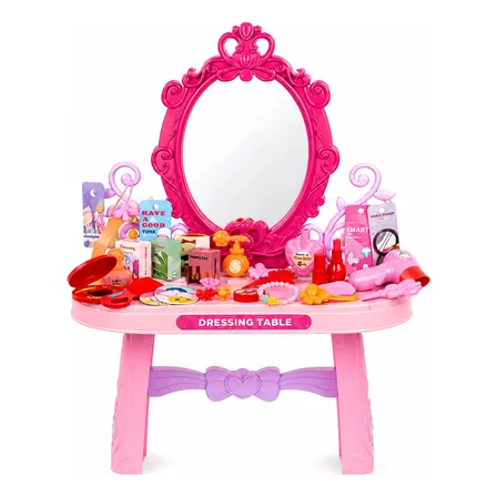 Penteadeira Infantil Com Espelho Princesa 46 Pçs Rosa-chiclete