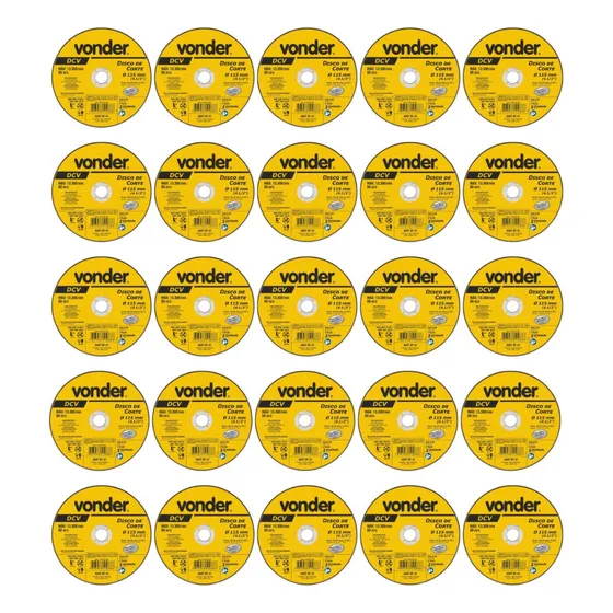 25 Un - Disco De Corte 4 1/2 (115,0 X 1,0x 22,23) Dcv Vonder Cor Preto