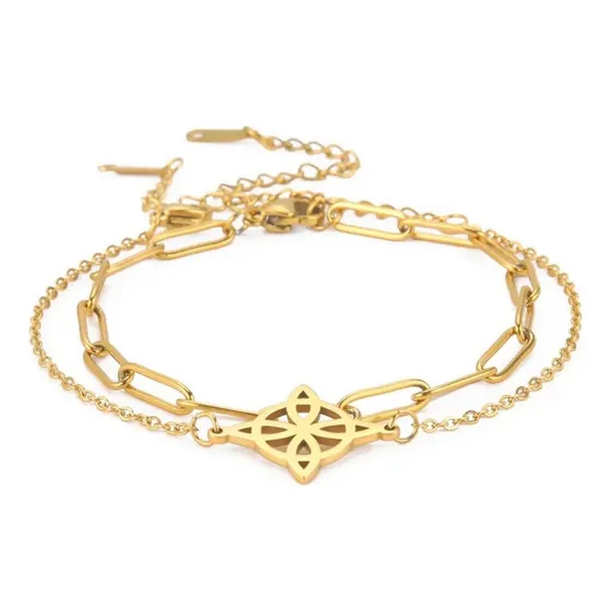 Pulsera Doble Nudo De Brujas Eslabones Gold, Ajustable