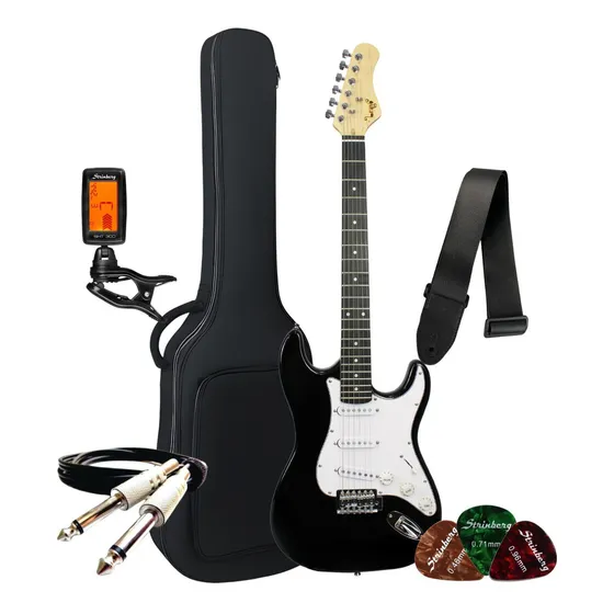 Kit Guitarra Elétrica Stratocaster Acessórios Cor Black Orientação Da Mão Destro Bravo Beg100