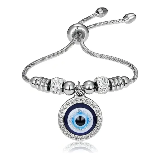 Pulsera De Ojo Turco De Plata Acero Inoxidable Para Mujer Diámetro 1