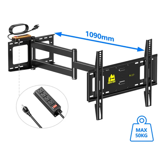 Soporte Tv Pared Brazo Largo 1080mm Con Enchufe Carga 50kg