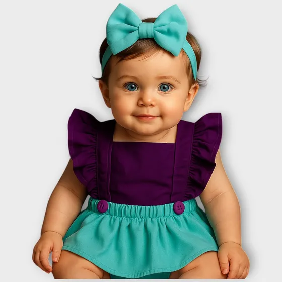 Jardineira Romper Saia Bebe Menina Ariel Body